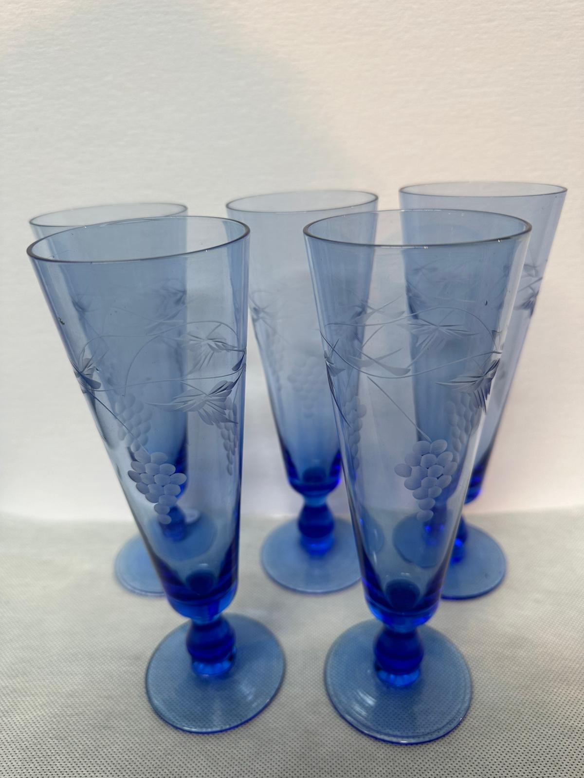 Blue & Green Stem Cocktail Glasses (Set of 5)