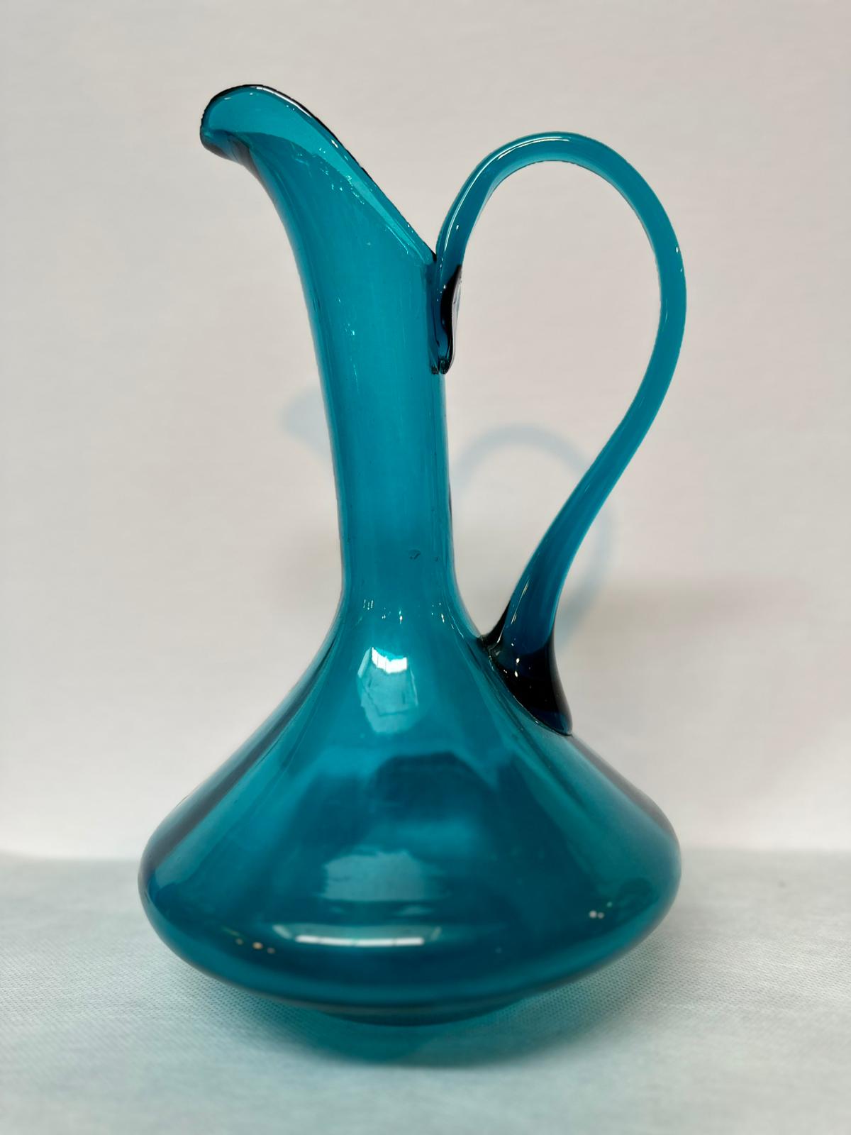 Teal Art Glass Ewer Jug