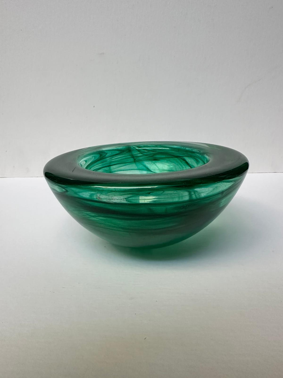 Green Art Glass Swirl Bowl
