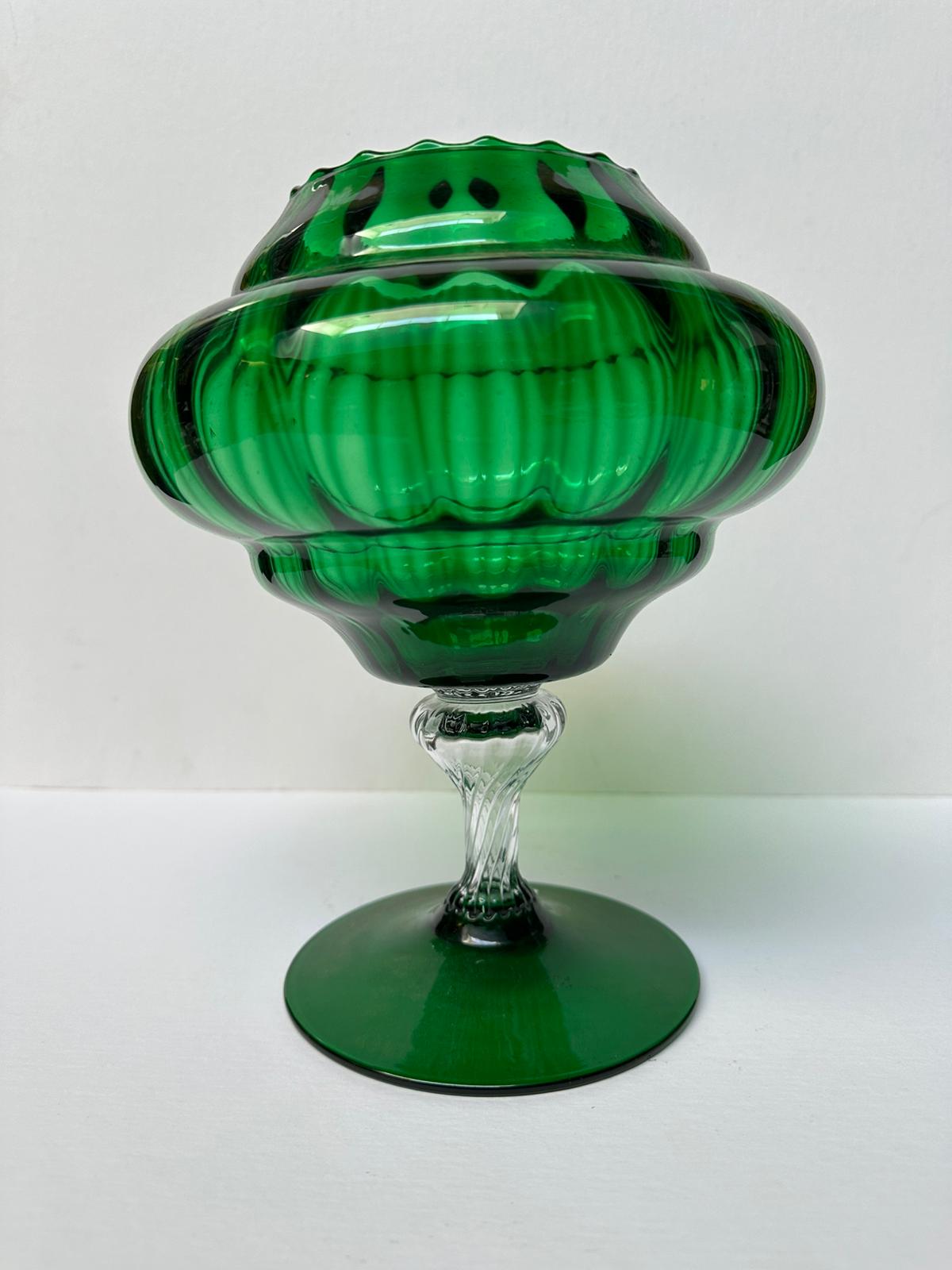 Emerald Pedestal Glass Bowl