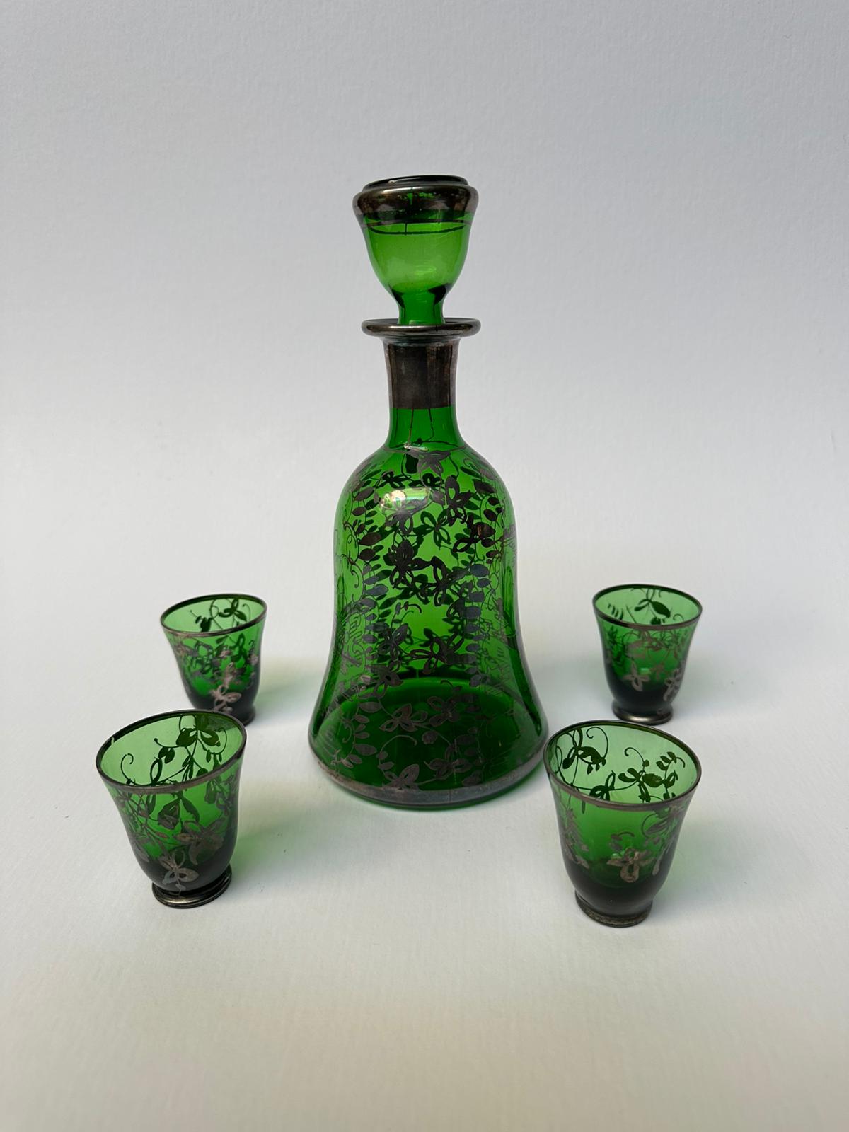 Green Glass Decanter Set with Glasses