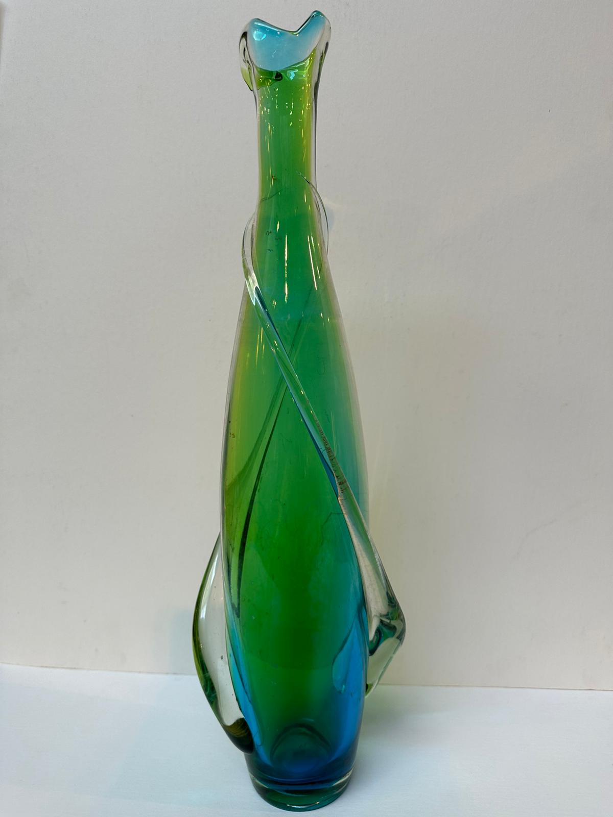 Murano Style Green & Blue Art Glass Vase